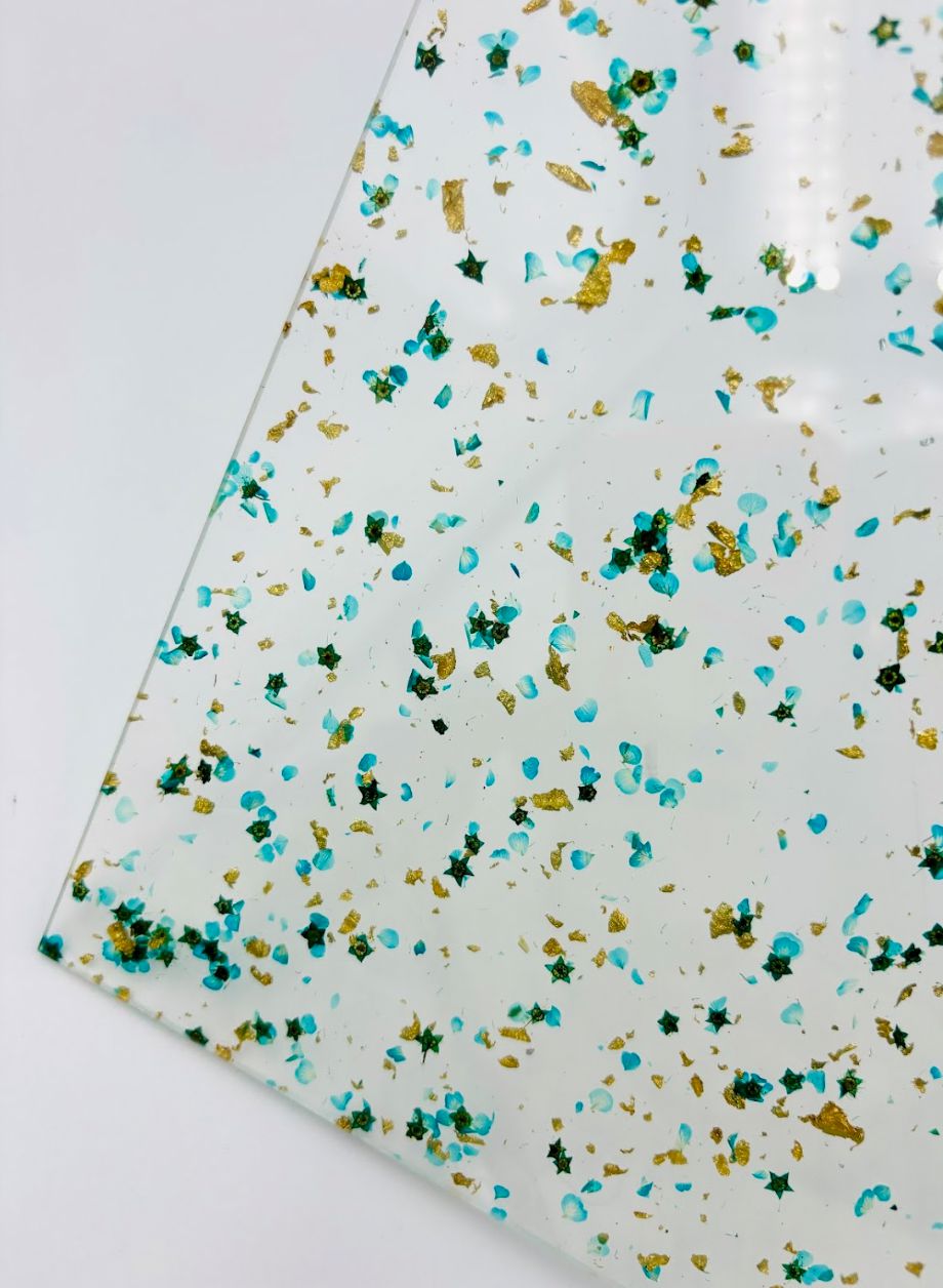 1/8&quot; Pattern Acrylic Sheet - Blue Floral &amp; Flakes