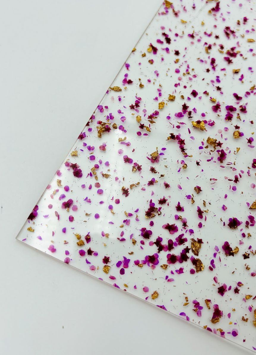 1/8&quot; Pattern Acrylic Sheet - Purple Floral &amp; Flakes